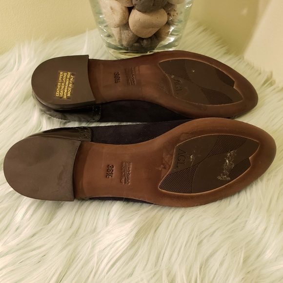 AGL Navy Suede Flats with Black Leather Detail - Picture 6 of 6